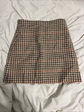J. Crew Beige Plaid Mini Skirt with Black and Red Accents